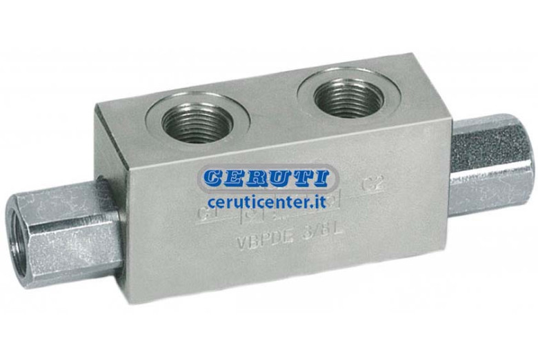 Valvula Antiratorno Doble Pilotada En Linea Caudal 20 L/Min Acoplamientos V1-V2-C1-C2 3/8" Gas