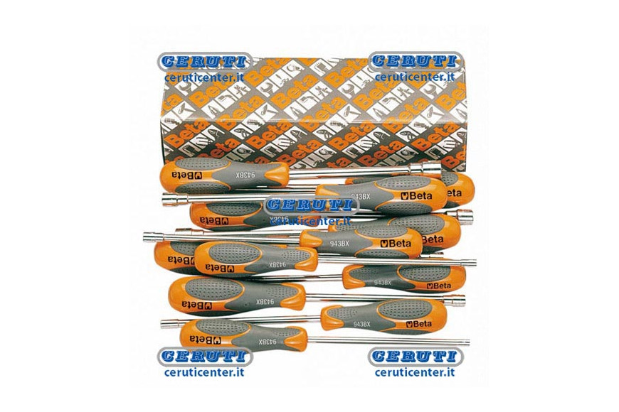 Set Of Hi-Torque Hexagon Nut Spinners With Bi-Material Handgrip, Long Type Comprising 11 Pcs