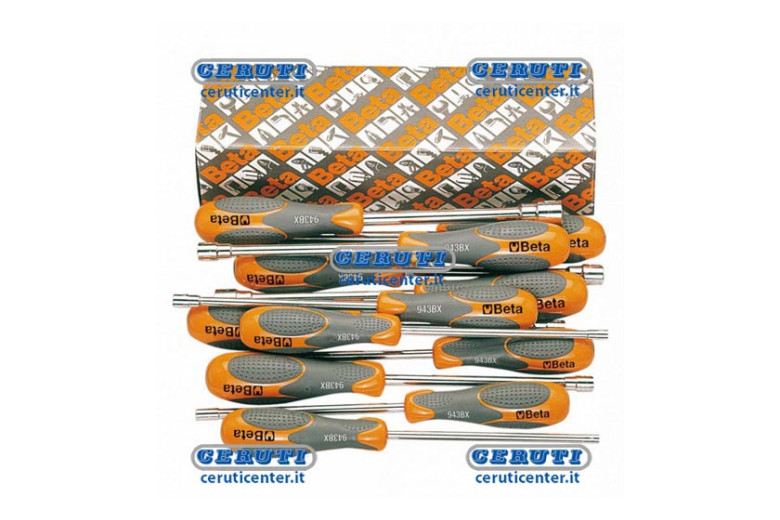 Set Of Hi-Torque Hexagon Nut Spinners With Bi-Material Handgrip, Long Type Comprising 11 Pcs