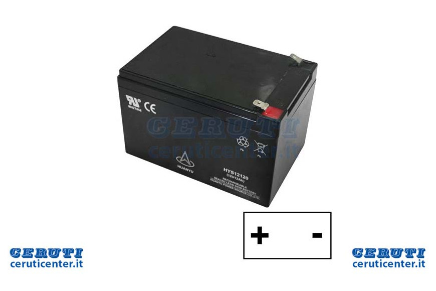 Batteria per irroratrice WS25DA / 201049 - 12 Ah, Polo Positivo a SX, L. mm 150, P. mm 100, H. mm 95. 