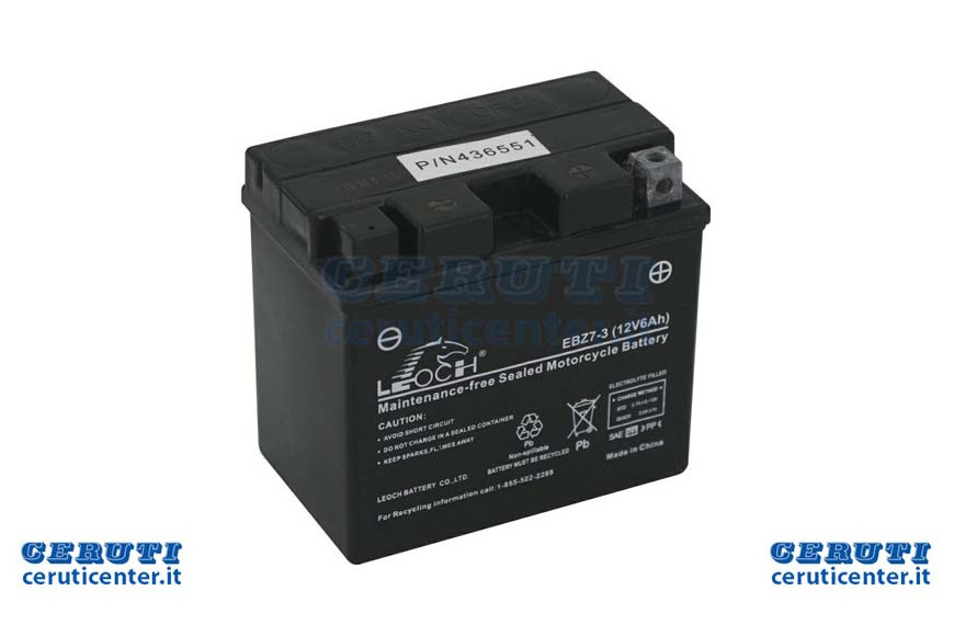 Batteria usata su Rider 77 - 6 Ah, Polo Positivo a DX, L. mm 112, P. mm 66, H. mm 102 