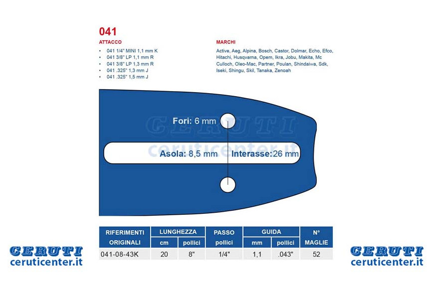 Laminated bar Spool A 20 cm - 8 "Pitch 1/4" Mini, 1.1 Mm Thickness - .043 "52 Maglie