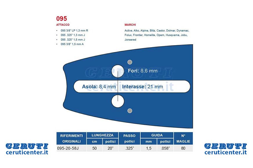 Kettensäge bar 50 cm - 20 "pitch .325", 1,5 mm Dicke - .058 „Attack 095, 78 Trikots