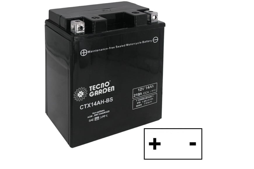 14 Ah, Polo Positivo A Sx, L. Mm 135, P. Mm 90, H. Mm 168, H.Totale Mm 168. Batteria Agm Trattorino 