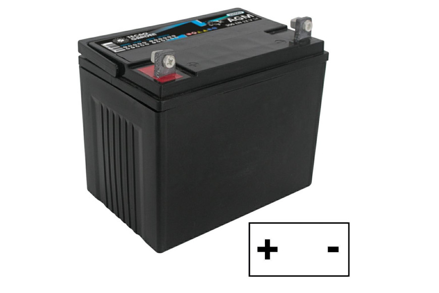 24 Ah, pôle positif A Sx, L. 196 Mm, P. 130 Mm, Mm H. 160, H.Totale 176 Mm. Tondeuse AGM batterie