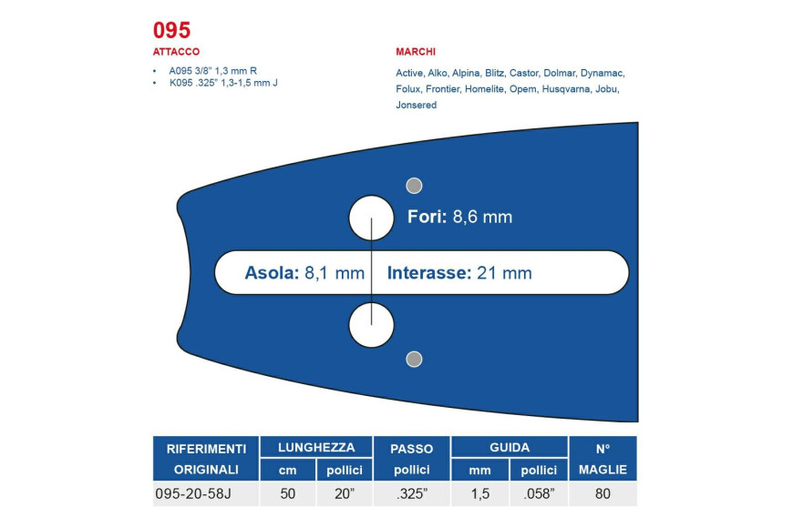 Barra Kettensäge 50 cm - 20 "pitch .325", 1,5 mm Dicke - .058 „Attack 095, 80 Trikots