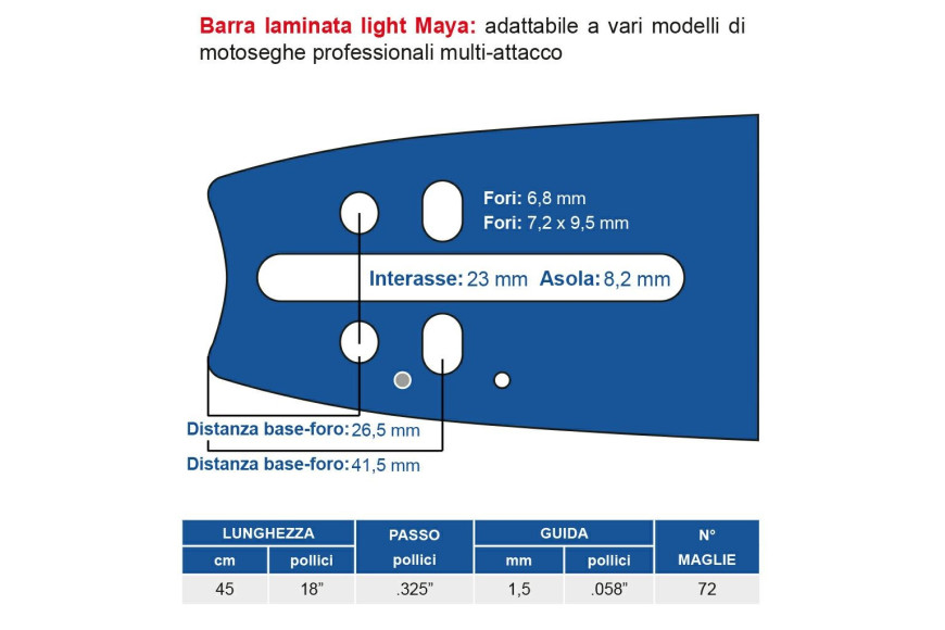 Barra Laminated Light Cm 45 - 18 "pitch .325", 1.5 Mm Thickness - .058 "72 Jerseys