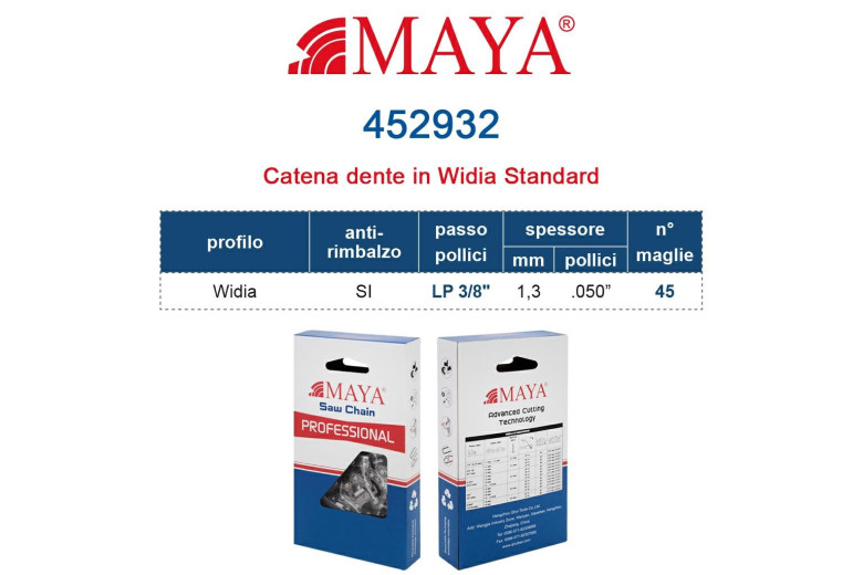 Chaîne emballé Lp 3/8 "- 1,3 mm 0,050" - 45 Maglie Widia Avec Rebond