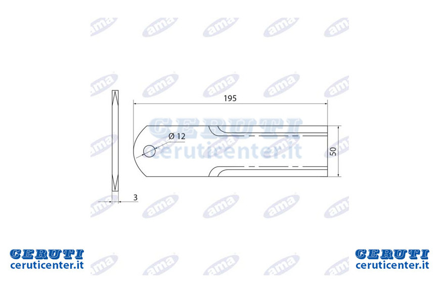 Messer Chopper 195X50X3 Loch Ø 12mm