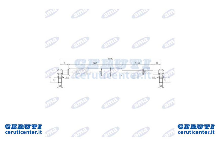 Spring A Gas Extension Max 520 Mm 170N