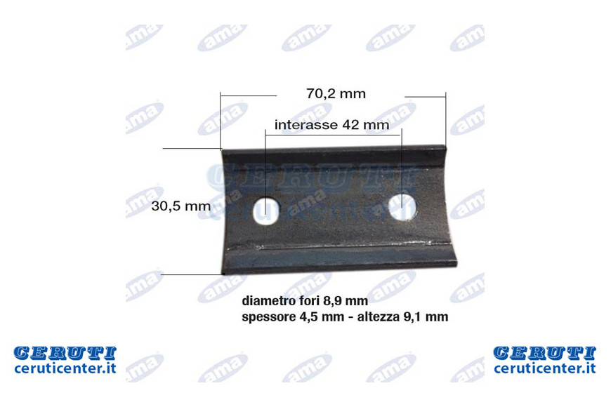 Attacco fermadente per seminatrice adattabile Carraro Nodet, interasse fori 44mm 