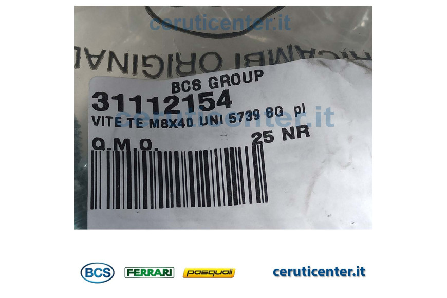 Vite Te M8X40 Uni 5739 8G - Originale BCS - 31112154 - sostituisce - P000000003113