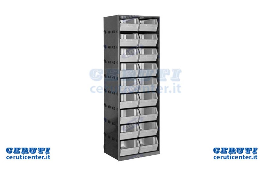 Metallschrank mit 18 Behältern