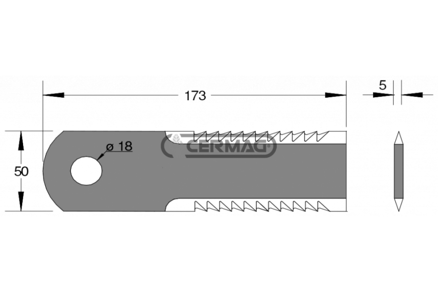 Coltello per trinciapaglia dentato Dimensioni 173x50x5 mm - Adattabile a OEM 84437624