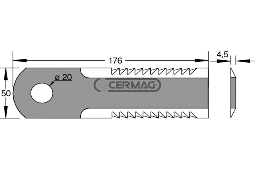 Coltello per trinciapaglia dentato Dimensioni 176x50x4.5 mm - Adattabile a OEM 84068444 - Z75875 - 49074600