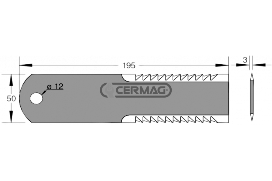 Coltello per trinciapaglia dentato Dimensioni 195x50x3 mm - Adattabile a OEM 0600302Z -0007376000