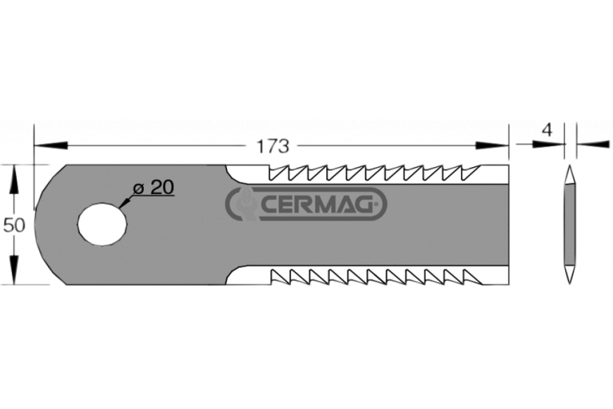 Coltello per trinciapaglia dentato Dimensioni 173x50x4 mm - Adattabile a OEM 0007557840