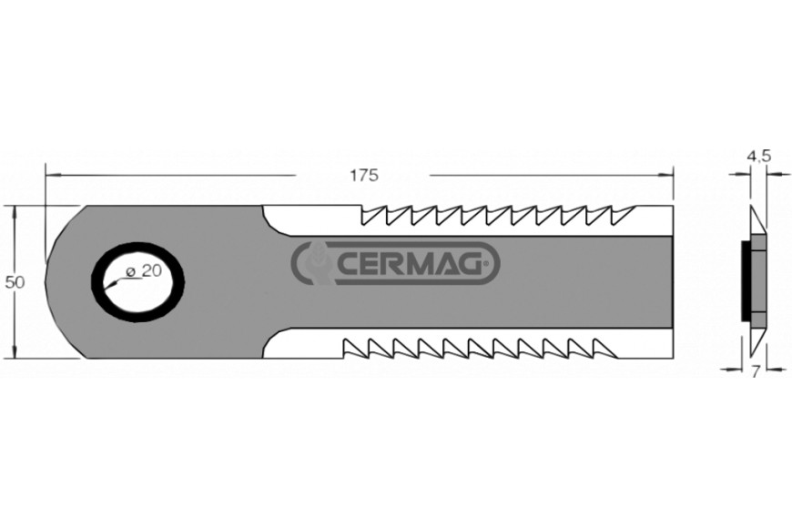 Coltello per trinciapaglia dentato Dimensioni 175x50x4.5 mm - Adattabile a OEM 1994760C4R