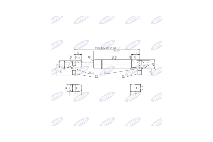 Spring Un gaz Stabilus Extension Max 525 Mm 150N
