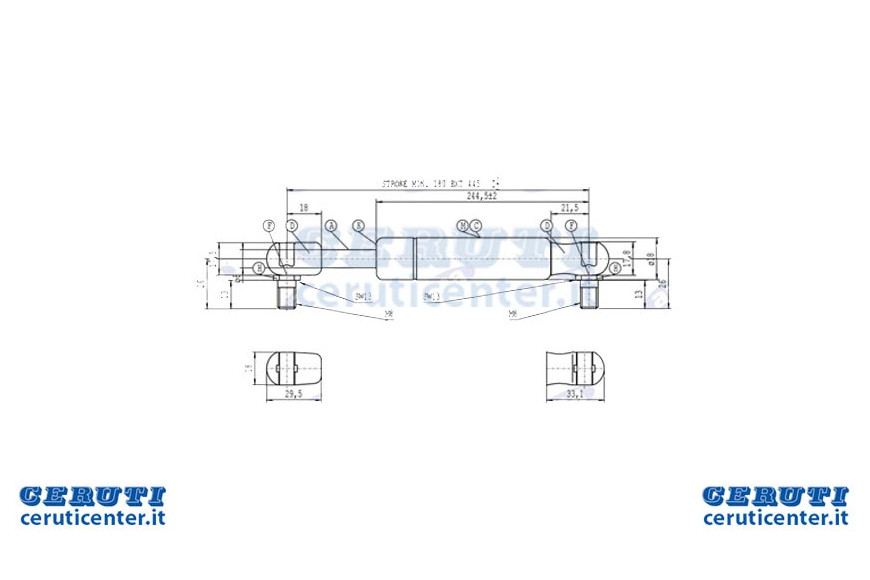 Spring Un gaz Stabilus Extension Max 445 Mm 150N