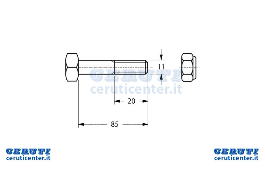 Vis à Grilli R.E. Ø 11mm, 85mm L, L fil de 20 mm