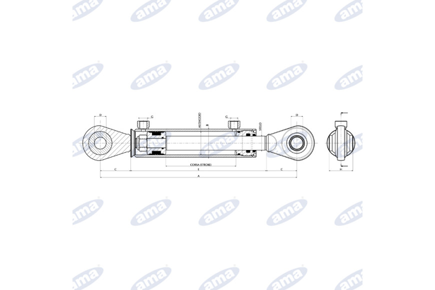 Cilindro Idraulico 080X040X0300  Con Snodi - Ama