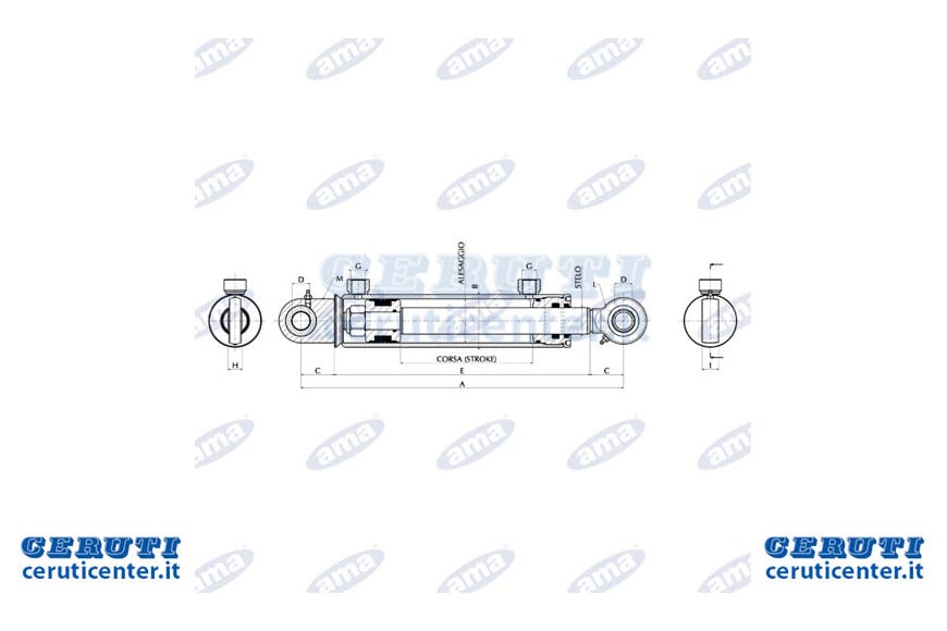 Cilindro Idraulico 050X030X0700 Con Snodi Industri - Ama