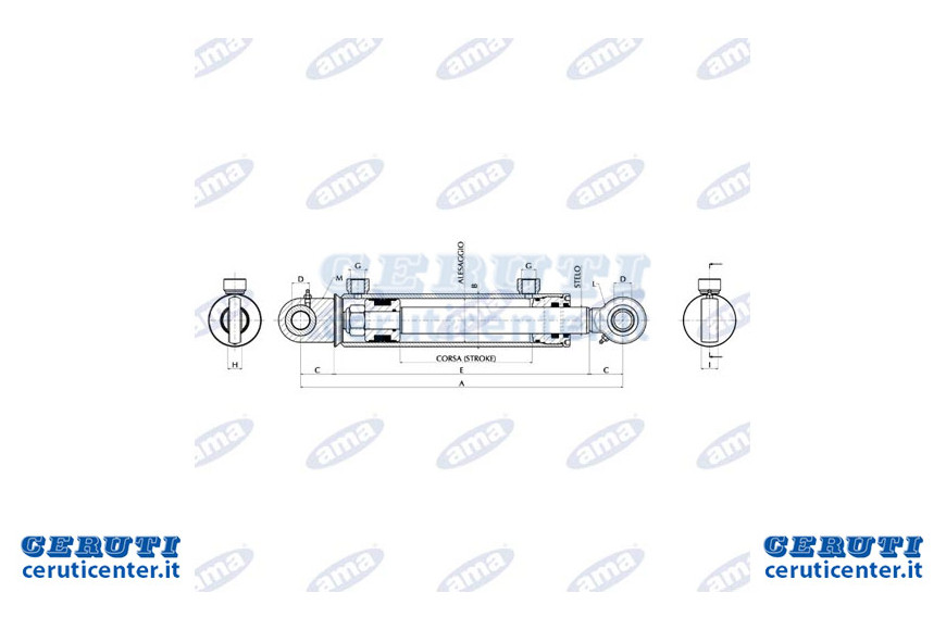 Cilindro Idraulico 070X040X0300  Con Attacchi - Ama
