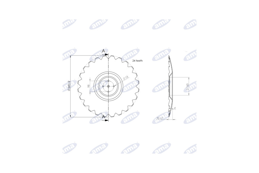 Disco 560 Convex, Sp 4 Denté Mm -. Ashlar