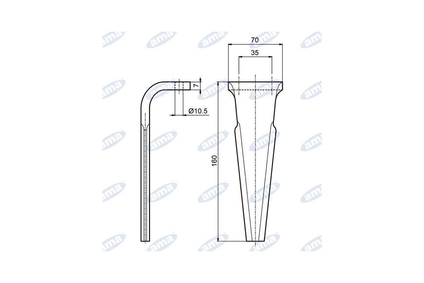 Type de dent R2 70X7 Ø10,5