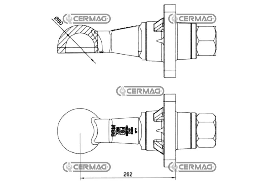 Calotta Sferica Girevole Diametro Sfera 80 Mm Fori 8x21 Mm