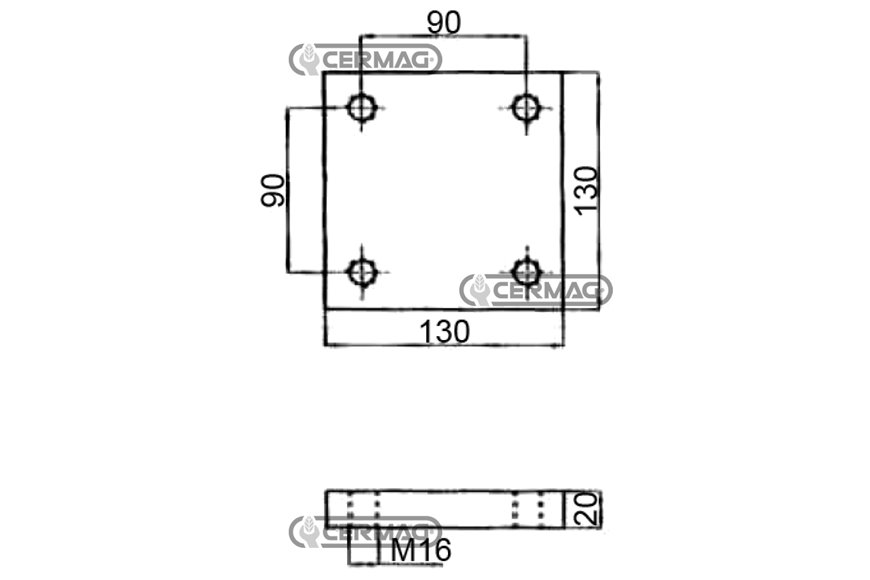 Piastra a Saldare Dimensione 130x130x20 Mm Fori 4xm16