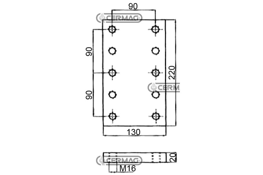 Piastra a Saldare Dimensione 130x220x20 Mm Fori 10xm16