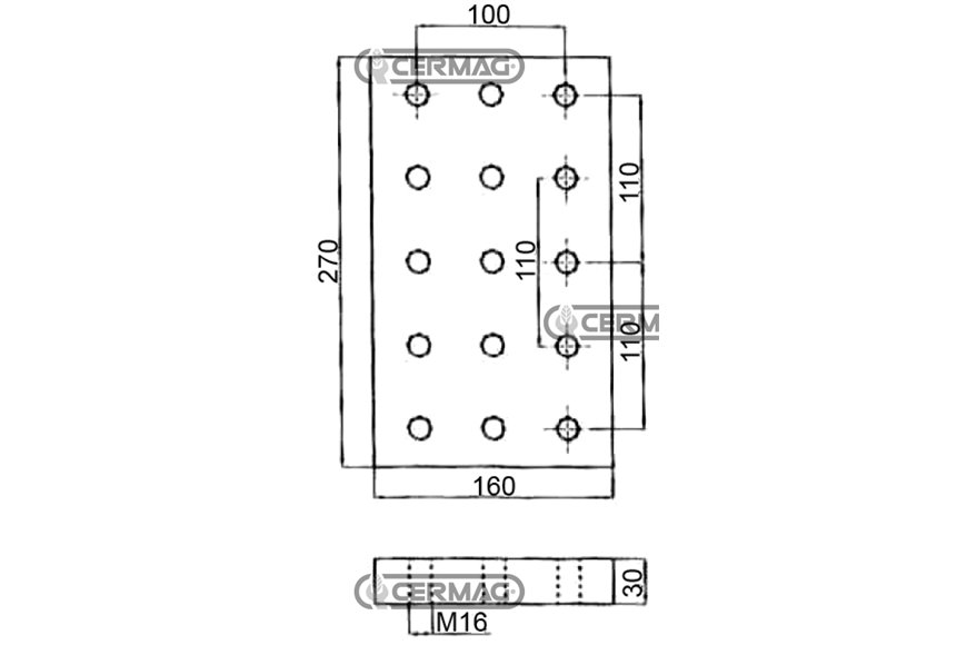 Piastra a Saldare Dimensione 160x270x30 Mm Fori 15xm16