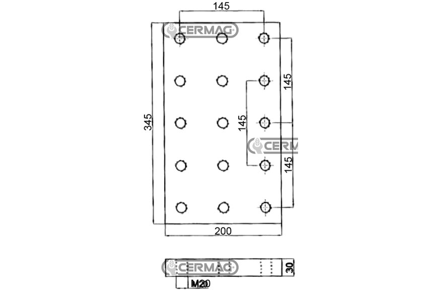 Piastra a Saldare Dimensione 200x345x30 Mm Fori 15xm20