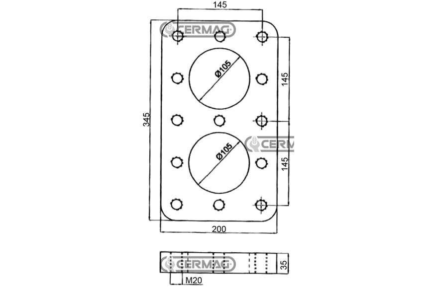 Piastra a Saldare Dimensione 200x345x35 Mm Fori 13xm20