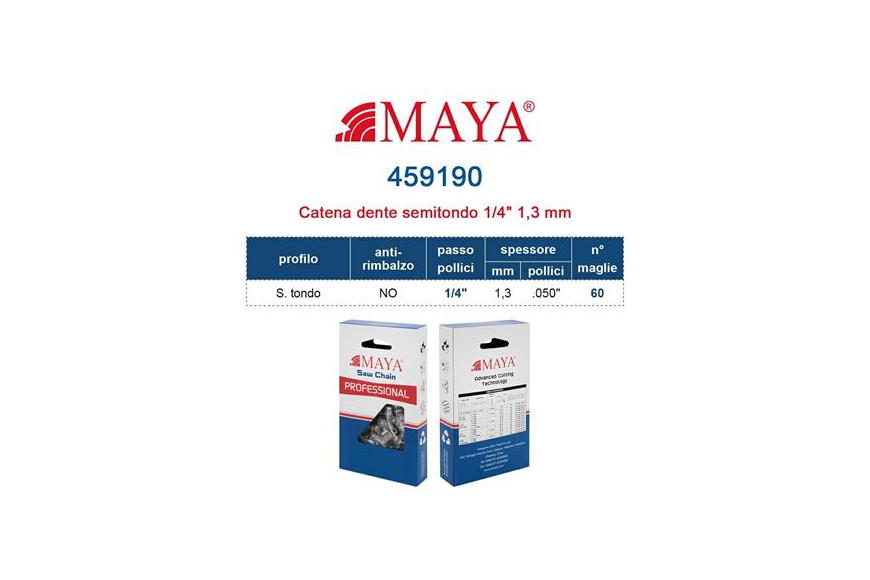 Catena confezionata 1/4" - 1,3 mm .050" - 60 maglie Prof. S.tondo con antirimbalzo