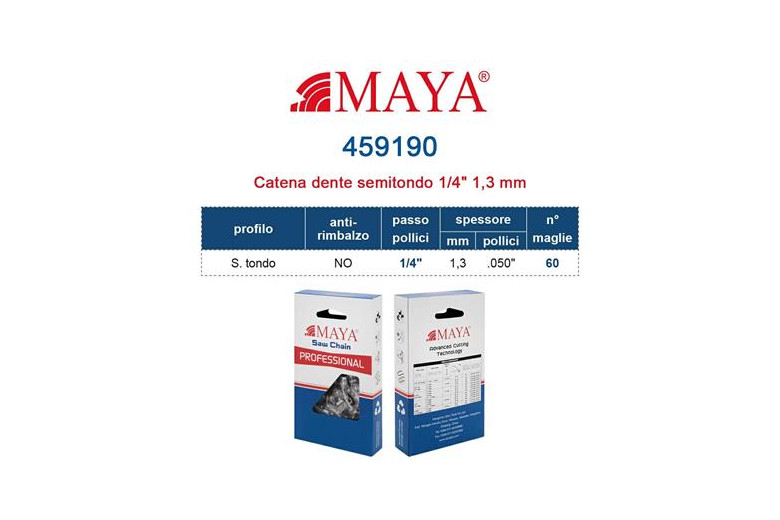 Catena confezionata 1/4" - 1,3 mm .050" - 60 maglie Prof. S.tondo con antirimbalzo