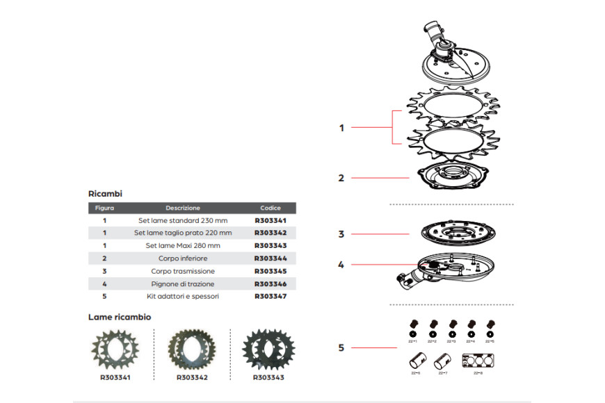 Reciprocatore per decespugliatore universale 230mm c/adatt