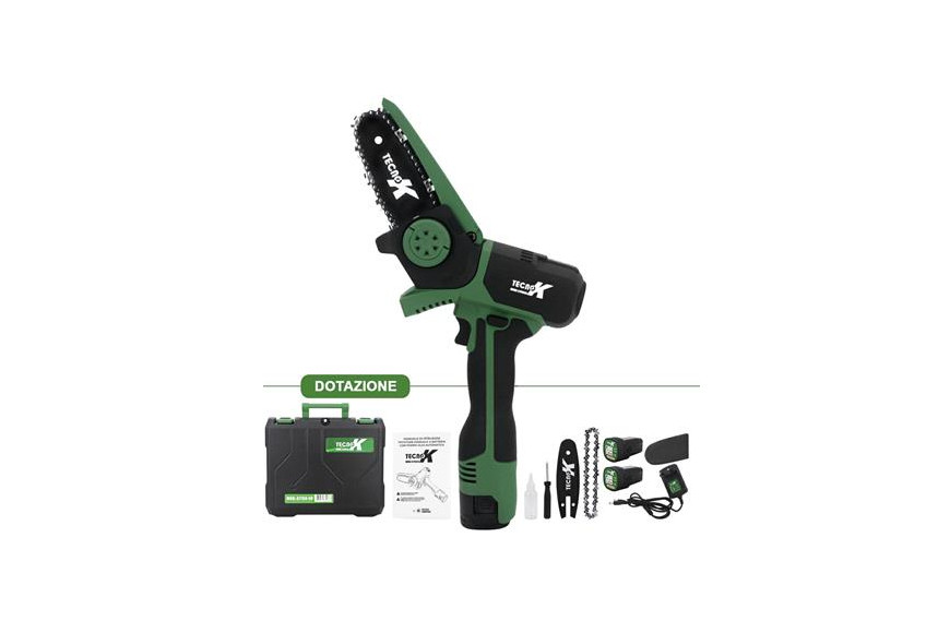 Potatore TecnoK con pompa dell'olio automatica, al litio da 14.4 V - 1.5 Ah, diametro di taglio 100 mm