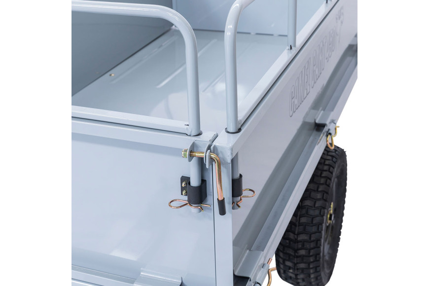 Remorque basculante métallique pour tracteur, dimensions 150 x 77,5 x 51,5 cm, ridelles comprises