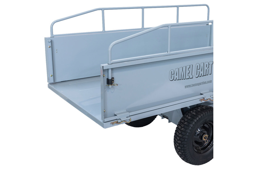 Remorque basculante métallique pour tracteur, dimensions 150 x 77,5 x 51,5 cm, ridelles comprises