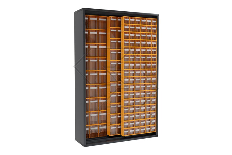 
Sliding-Door Wardrobe with 223 Tilting Drawers