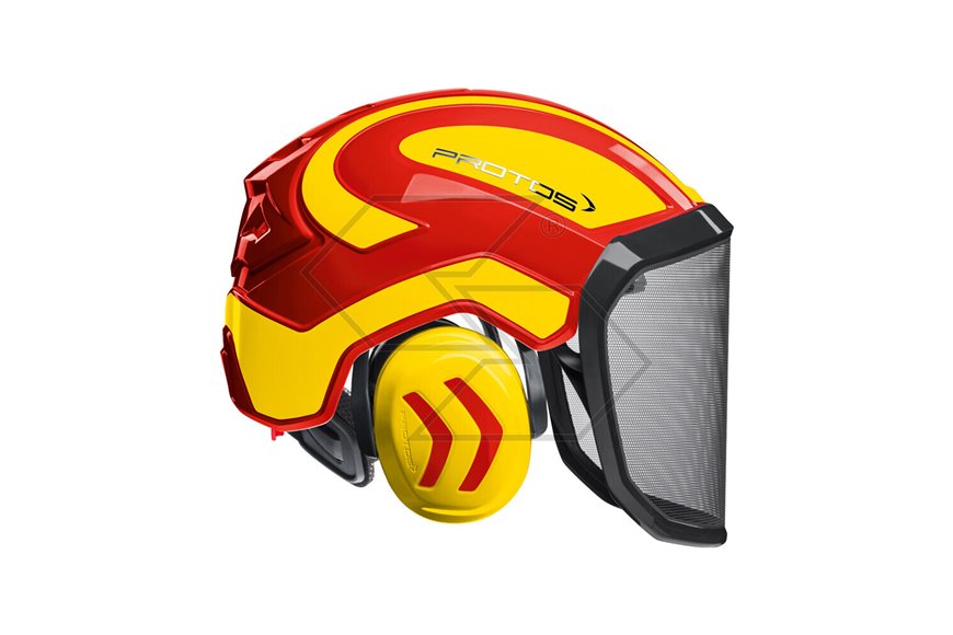 Casque forestier Protos rouge/jaune