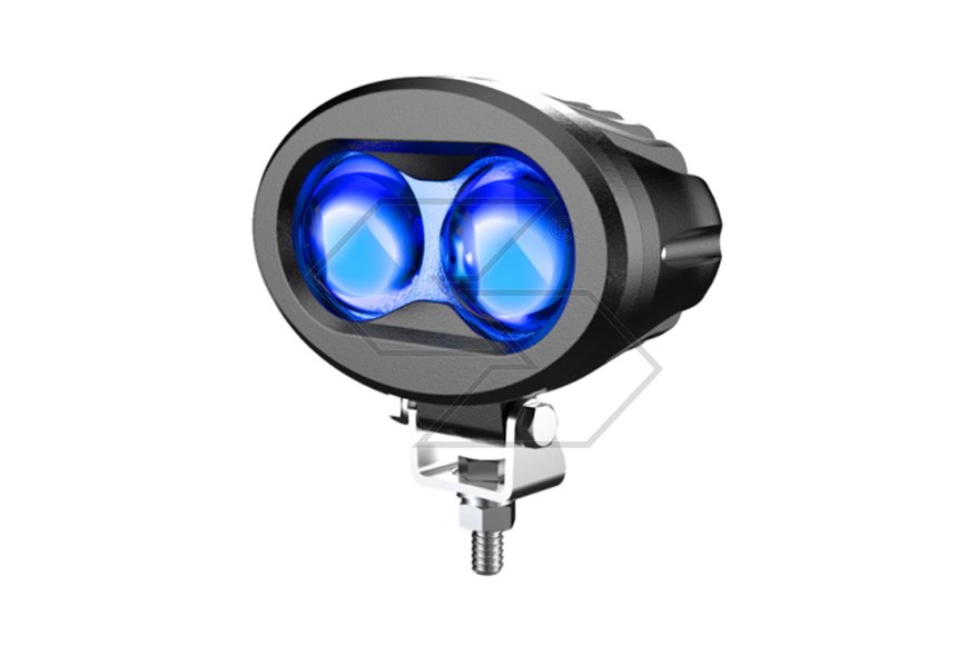 Luce LED di Sicurezza per Carrelli Elevatori – 2x10W, Spot Quadrato Blu/Rosso, 117x77x55 mm, ECE R10, IP69K