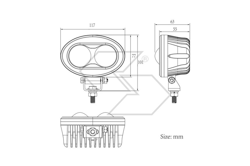 Luce LED di Sicurezza per Carrelli Elevatori – 2x10W, Spot Quadrato Blu/Rosso, 117x77x55 mm, ECE R10, IP69K