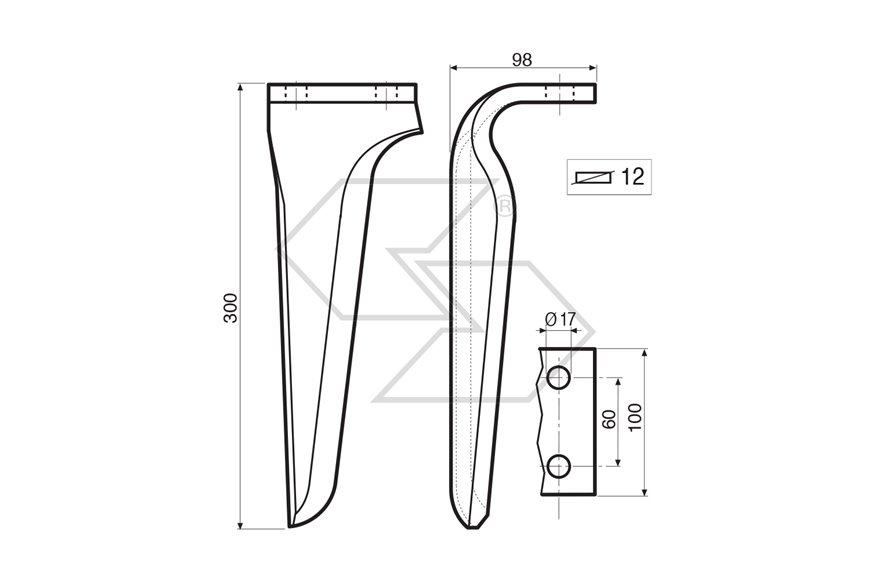 Dente per erpice Sx - 300x98x12 - adattabile a: Maschio: Dominator DM