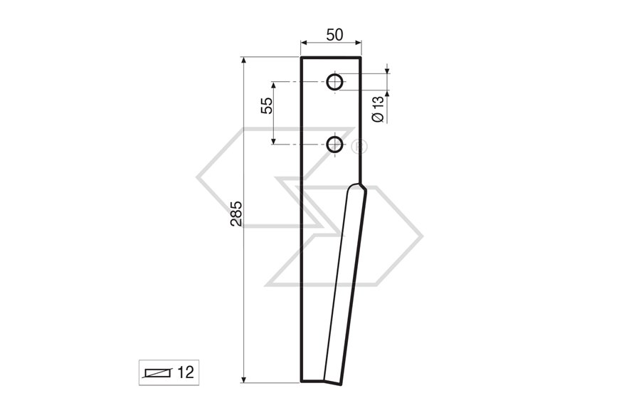 Dente per erpice Dx - 285x50x12 - adattabile a: Breviglieri: TB 250
