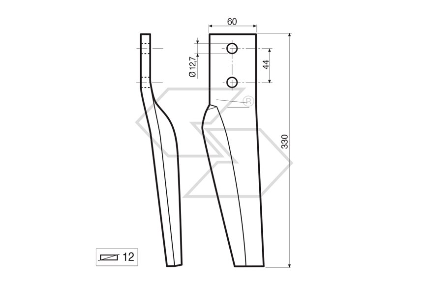 Dente per erpice Dx - 330x60x12 - adattabile a: Maschio: HB-HM