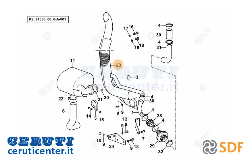 Exhaust pipe - Original SDF - 04436011.4 / 20
